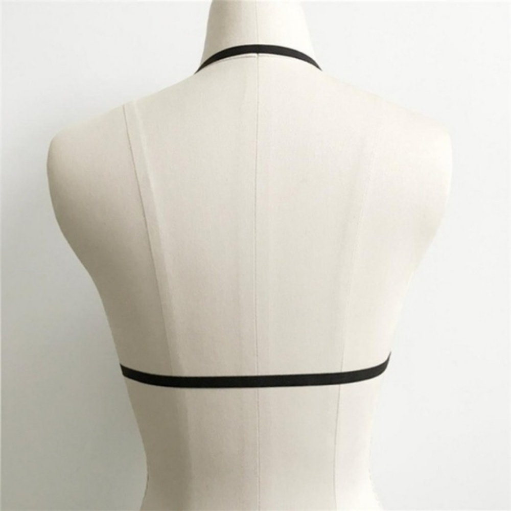 Black Strappy Criss Cross Harness Hollow Bralette - Picture 4 of 9
